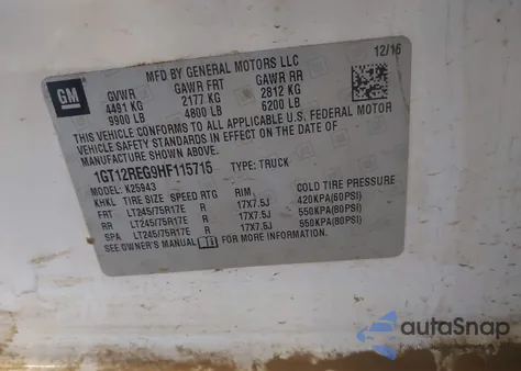 2017 GMC Sierra 2500Hd z USA, uszkodzony, nr VIN 1GT12REG9HF115715